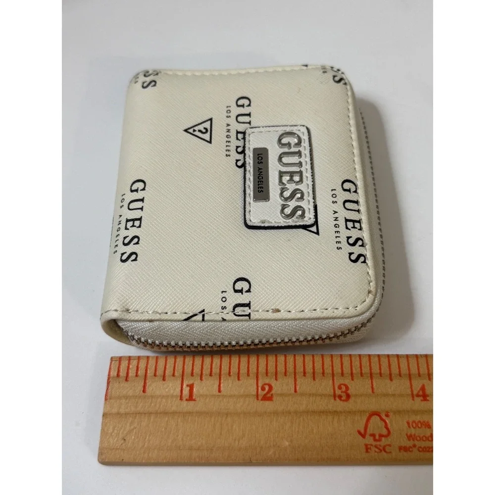 Guess Los Angeles Zip‎ Around Wallet White Logo Print Saffiano Faux Leather - Picture 7 of 11